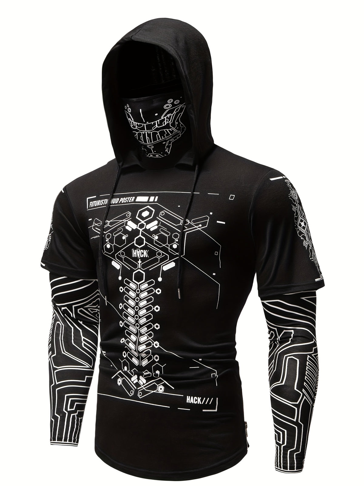 [Pearson OBM] Men'S Geometric Pattern Print Mask Hoodie T-Shirt