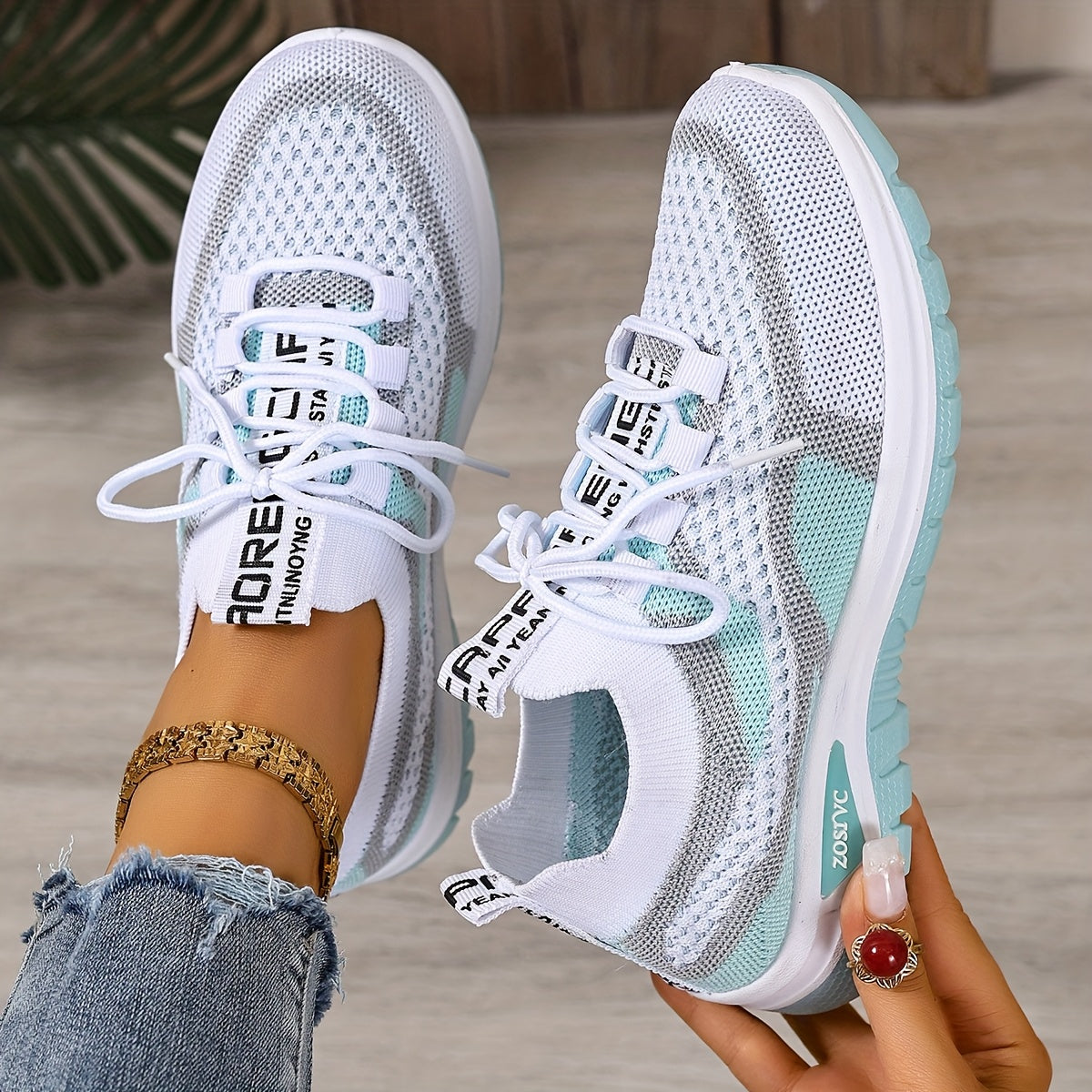 Women'S Lightweight Breathable White Sneakers - Comfortable Low-Top Lace-Up Casual Walking Shoes with Color-Block Design, Suitable for Outdoor Travel And All-Day Wear, All-Season Footwear | Fashion Contrast Design | Soft Rubber Sole, Women Shoes