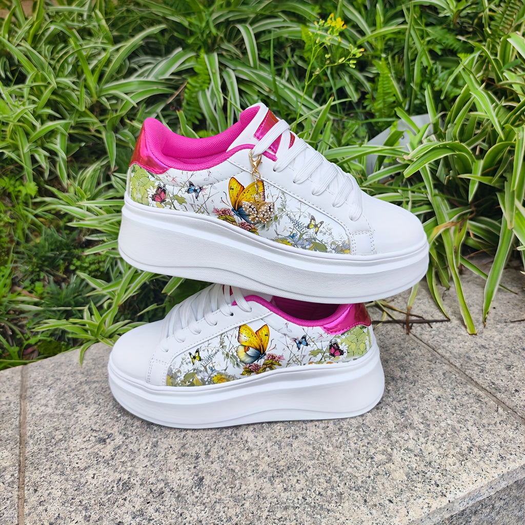 Latest Women's Butterfly Element Style. Platform Sole. Height-Increasing. Fashionable. Lightweight. Trendy White Sneakers for Women, Versatile. Niche Style for Pairing with Skirts, Height-Increasing, Casual. Low-Top Internet-Famous Skate Shoes.