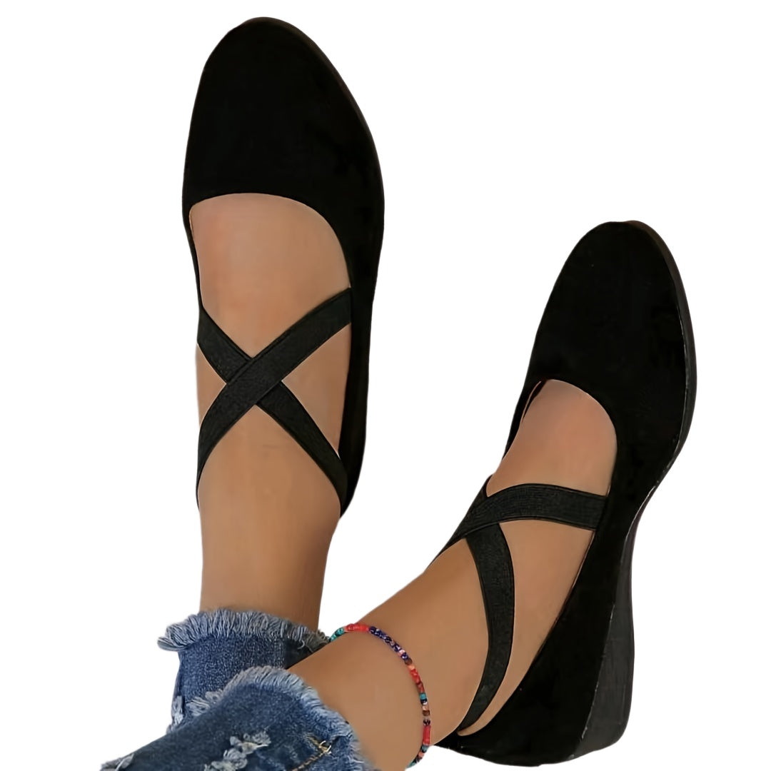 Women's Solid Color Shoes, Slip On Cross Straps Comfy Soft Sole Shoes, Lightweight Wedge Daily Shoes, Women Shoes