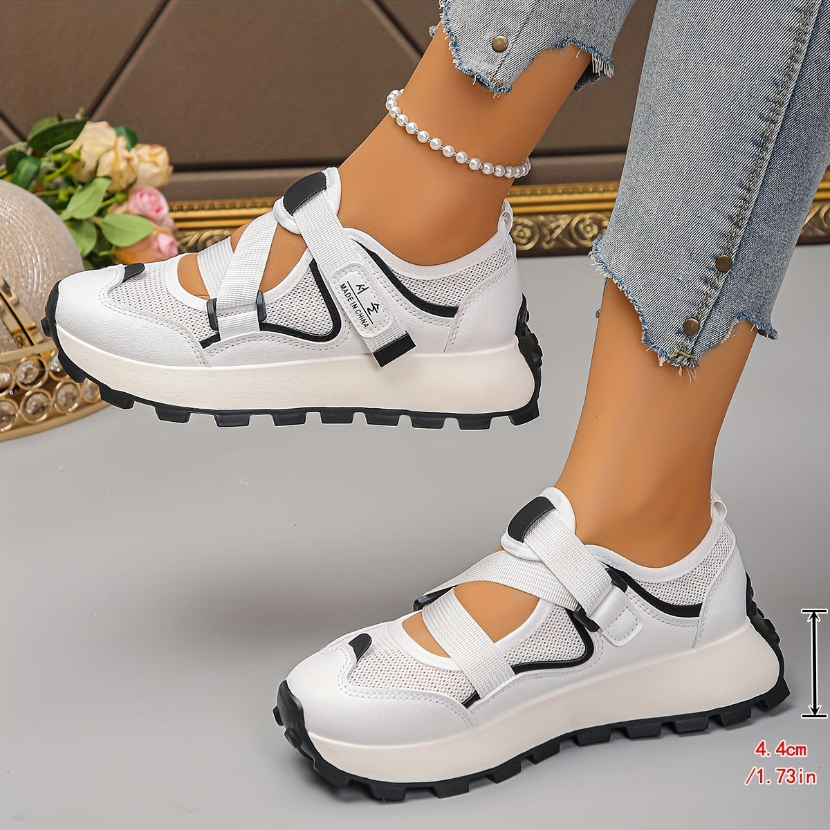 Summer Hollow Mesh Breathable Lightweight Comfortable Hook-And-Loop Closure Casual Athletic Women'S, Women Shoes, Sneakers