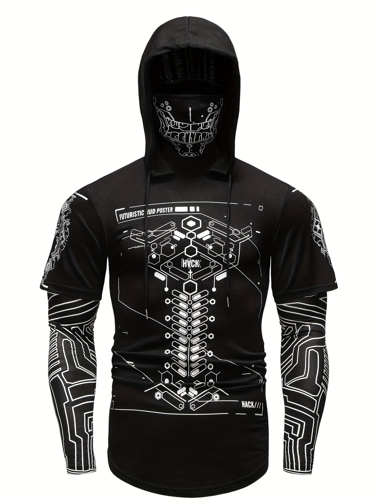 [Pearson OBM] Men'S Geometric Pattern Print Mask Hoodie T-Shirt