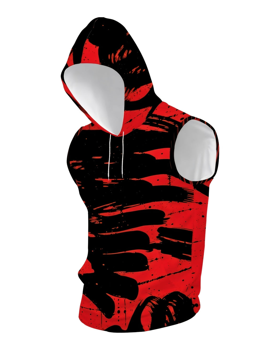 Men'S Hooded Sleeveless Top Black And White Ink Splash Print Sports Fitness Vest Daily Casual Trendy Versatile Breathable Comfortable Slim Fit for Workout Gym Training