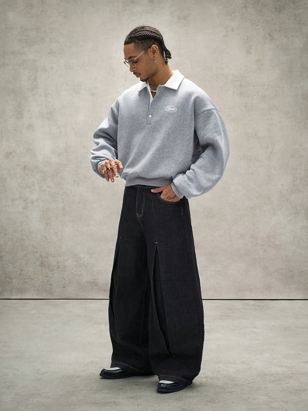 Men'S Loose Minimalist Urban Style Color-Block Polo Neck Sweatshirt, Soft Fabric Half-Button Letter Long Sleeve Pullover Top, Casual Commute City Leisure Wear