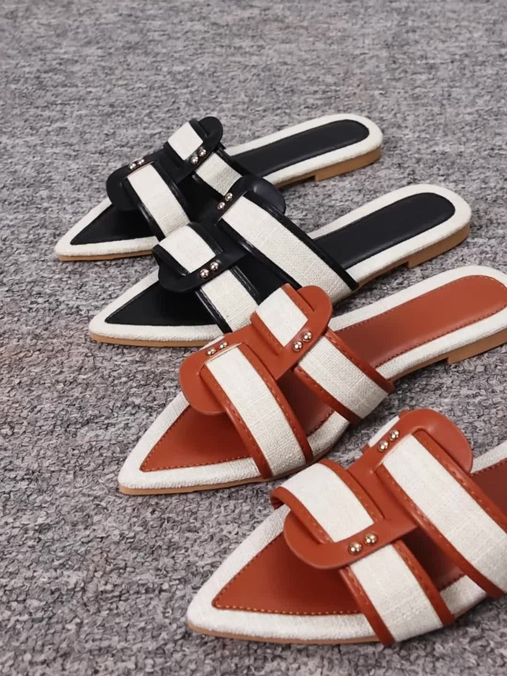 Women's Casual Pointed Toe Linen Flat Sandals with Single Strap for Travel and Vacation, Women Shoes