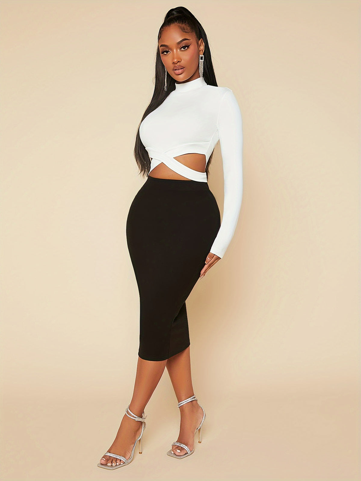 New Women's Fashion Slim-Fit Cross-Waist Mid-Collar Long-Sleeve Shirt