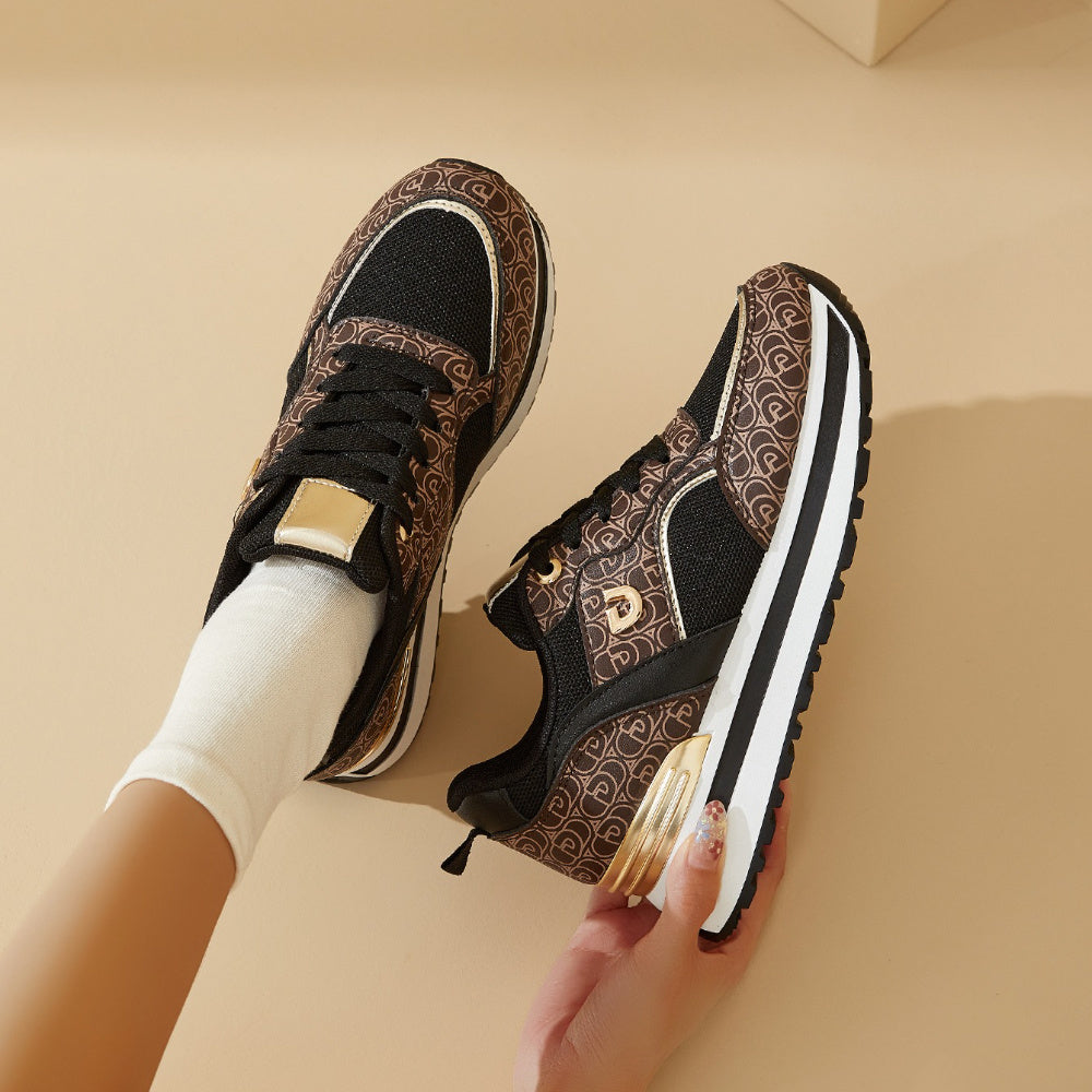 Desai Women's Sneakers with Letter Pattern Design, Platform Sole Fashion Shoes, Student Thick-Soled Running Shoes, Round Toe Lace-Up Low-Top Sneakers, Women Shoes