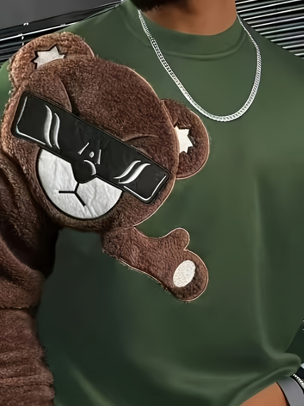 Men'S Fashion Cartoon Bear Long Sleeve Pullover Creative Plush Spliced Casual Sweatshirt