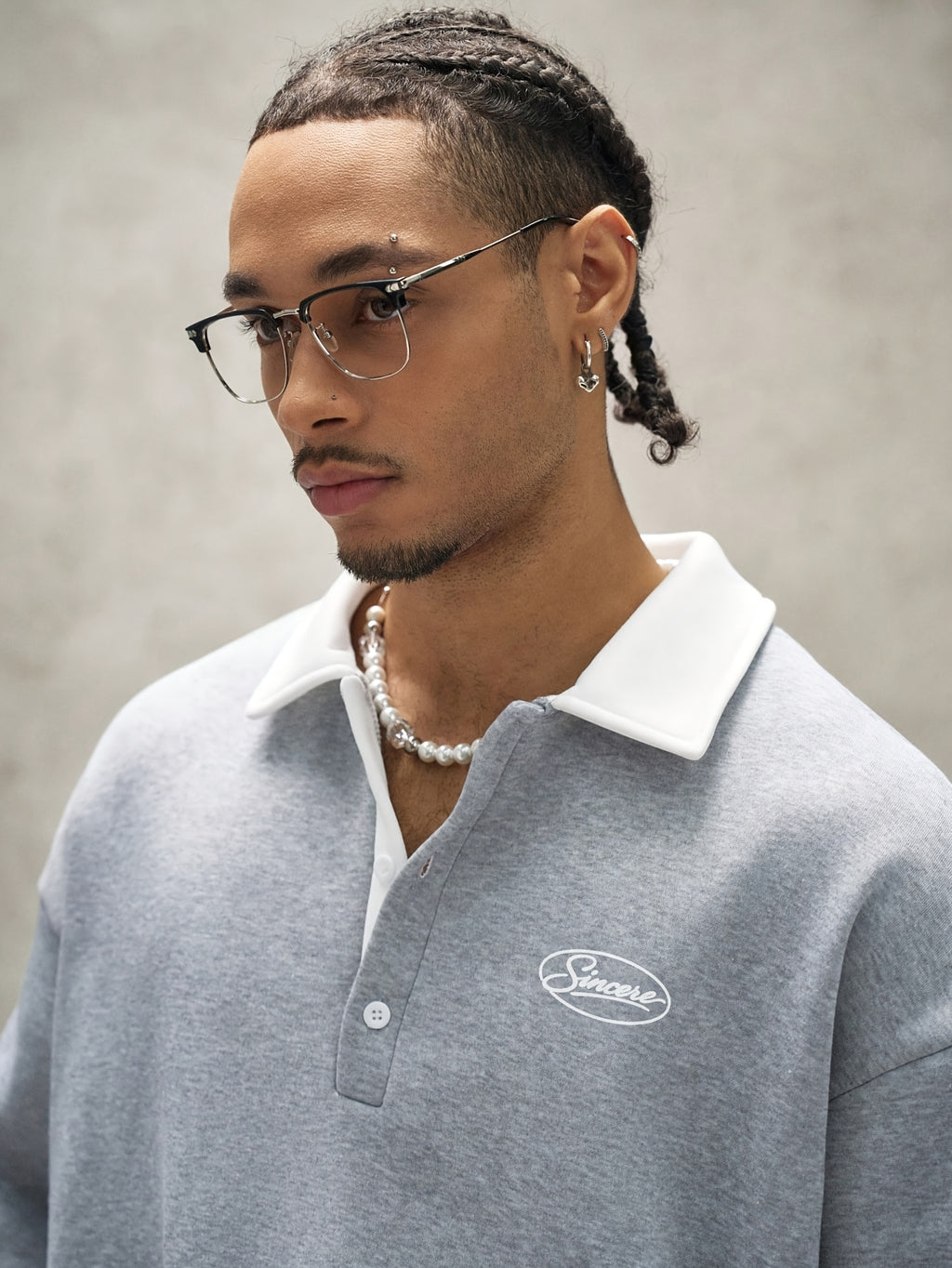 Men'S Loose Minimalist Urban Style Color-Block Polo Neck Sweatshirt, Soft Fabric Half-Button Letter Long Sleeve Pullover Top, Casual Commute City Leisure Wear