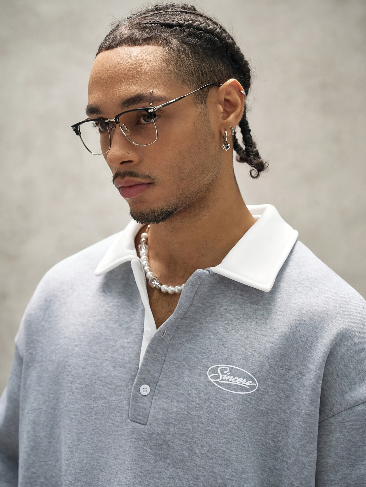 Men'S Loose Minimalist Urban Style Color-Block Polo Neck Sweatshirt, Soft Fabric Half-Button Letter Long Sleeve Pullover Top, Casual Commute City Leisure Wear