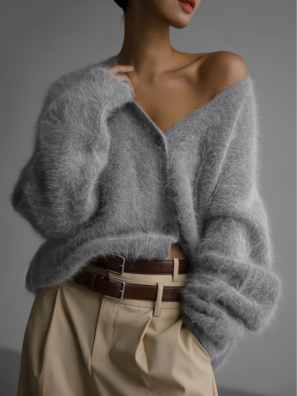 #B0827 Loose Long Sleeve V-Neck Sweater Jacket, Fashionable Easy Women'S Cardigan, Stylish Comfortable Sweater, Easy Elegant Open Front, Versatile Top for Casual, Dates, Parties, Or Business