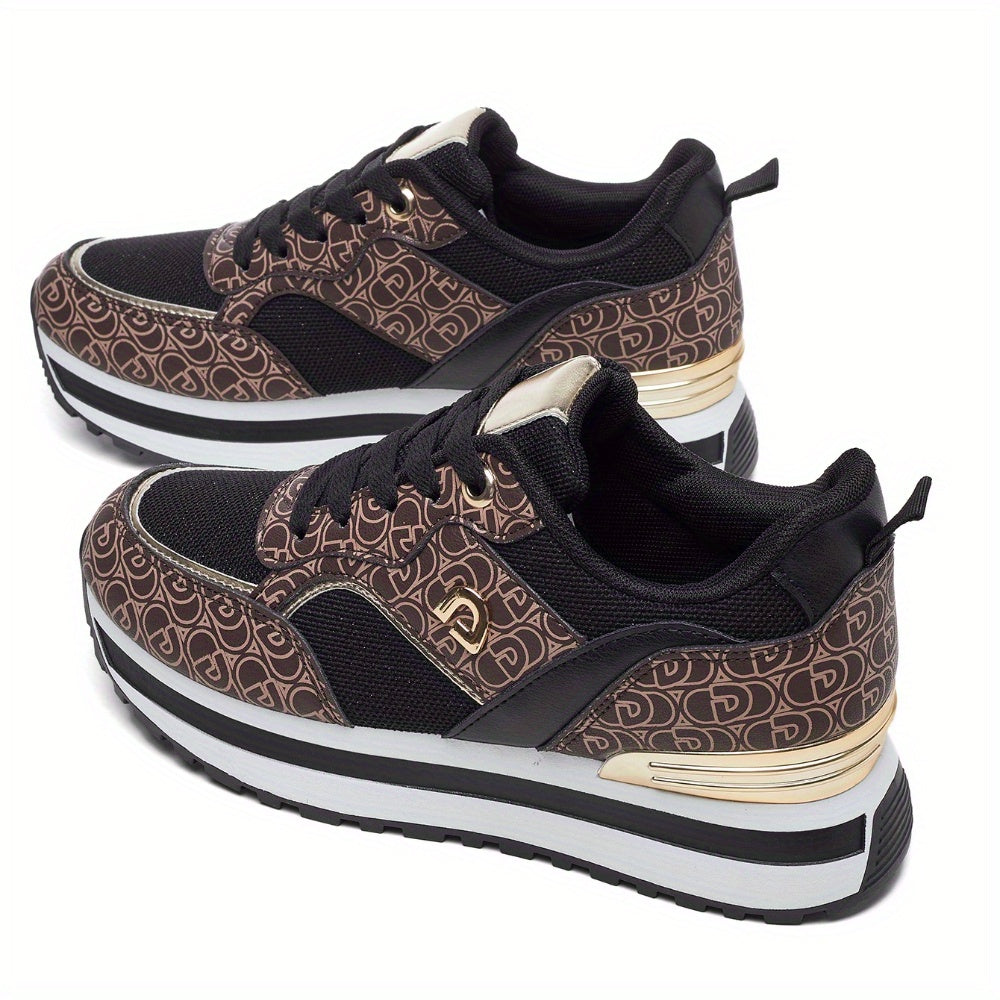 Desai Women's Sneakers with Letter Pattern Design, Platform Sole Fashion Shoes, Student Thick-Soled Running Shoes, Round Toe Lace-Up Low-Top Sneakers, Women Shoes
