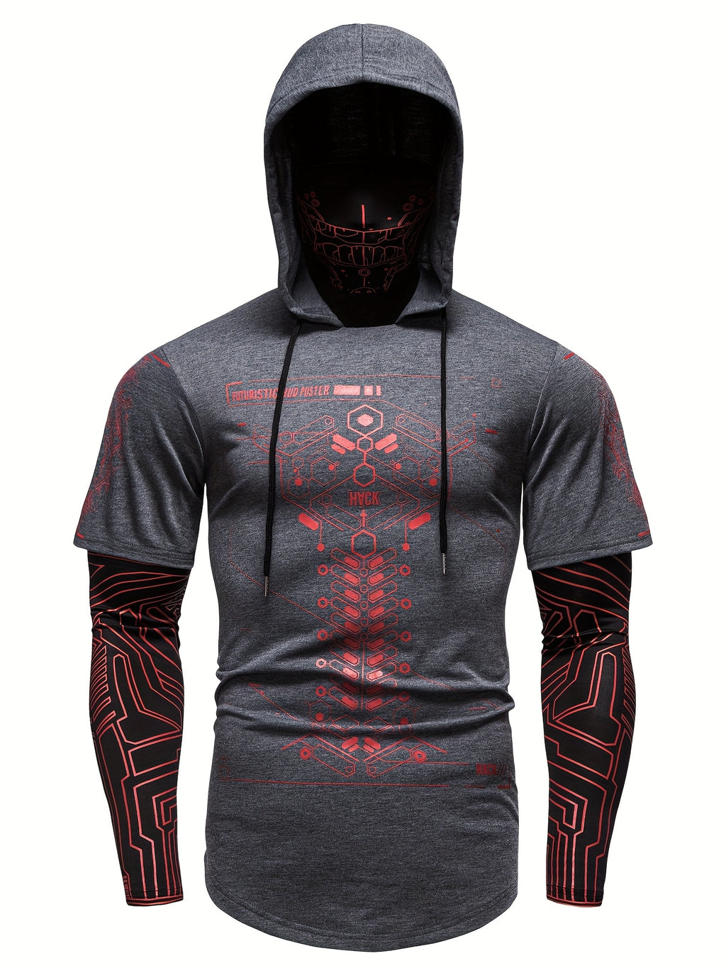 [Pearson OBM] Men'S Geometric Pattern Print Mask Hoodie T-Shirt
