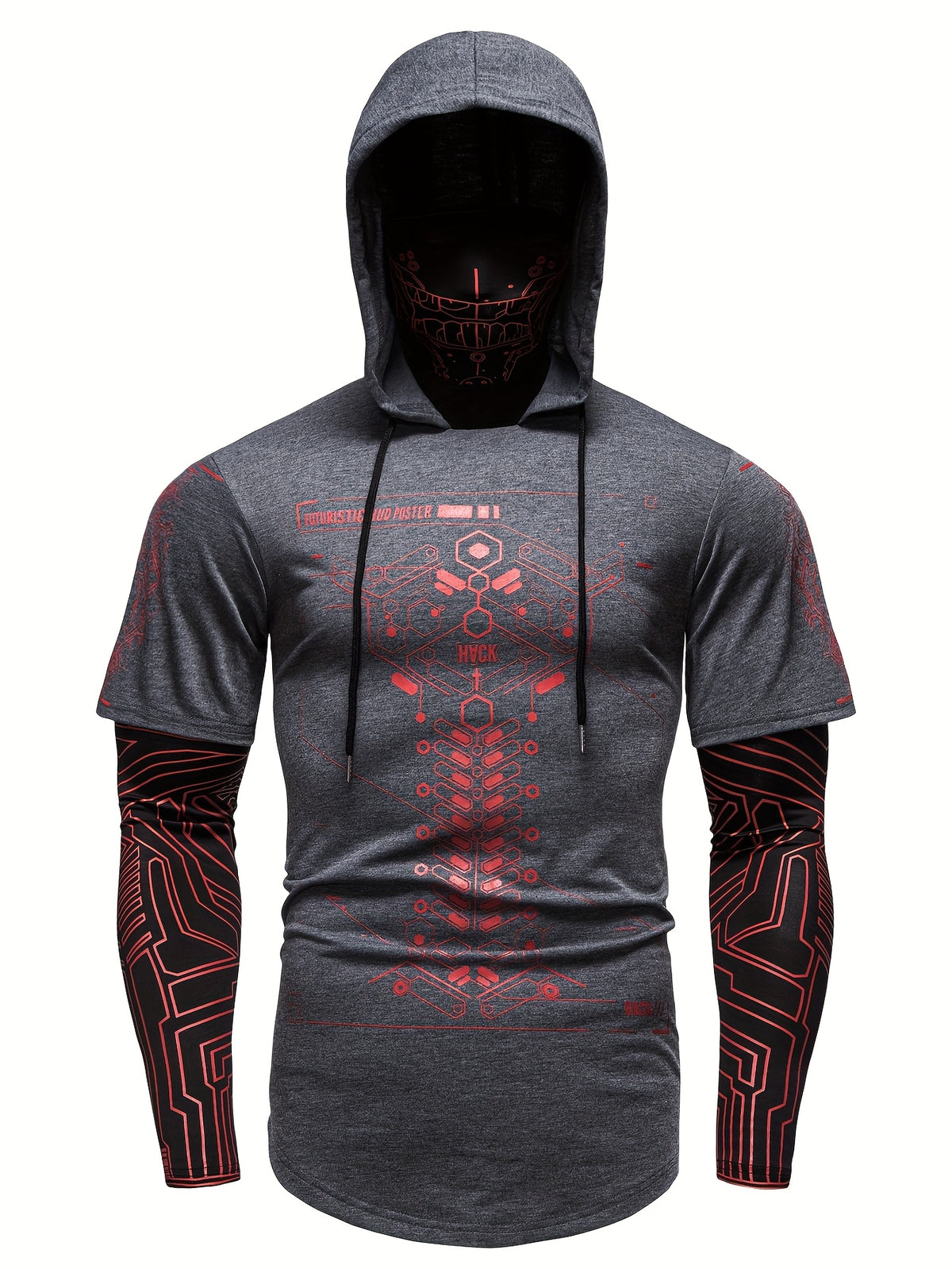 [Pearson OBM] Men'S Geometric Pattern Print Mask Hoodie T-Shirt