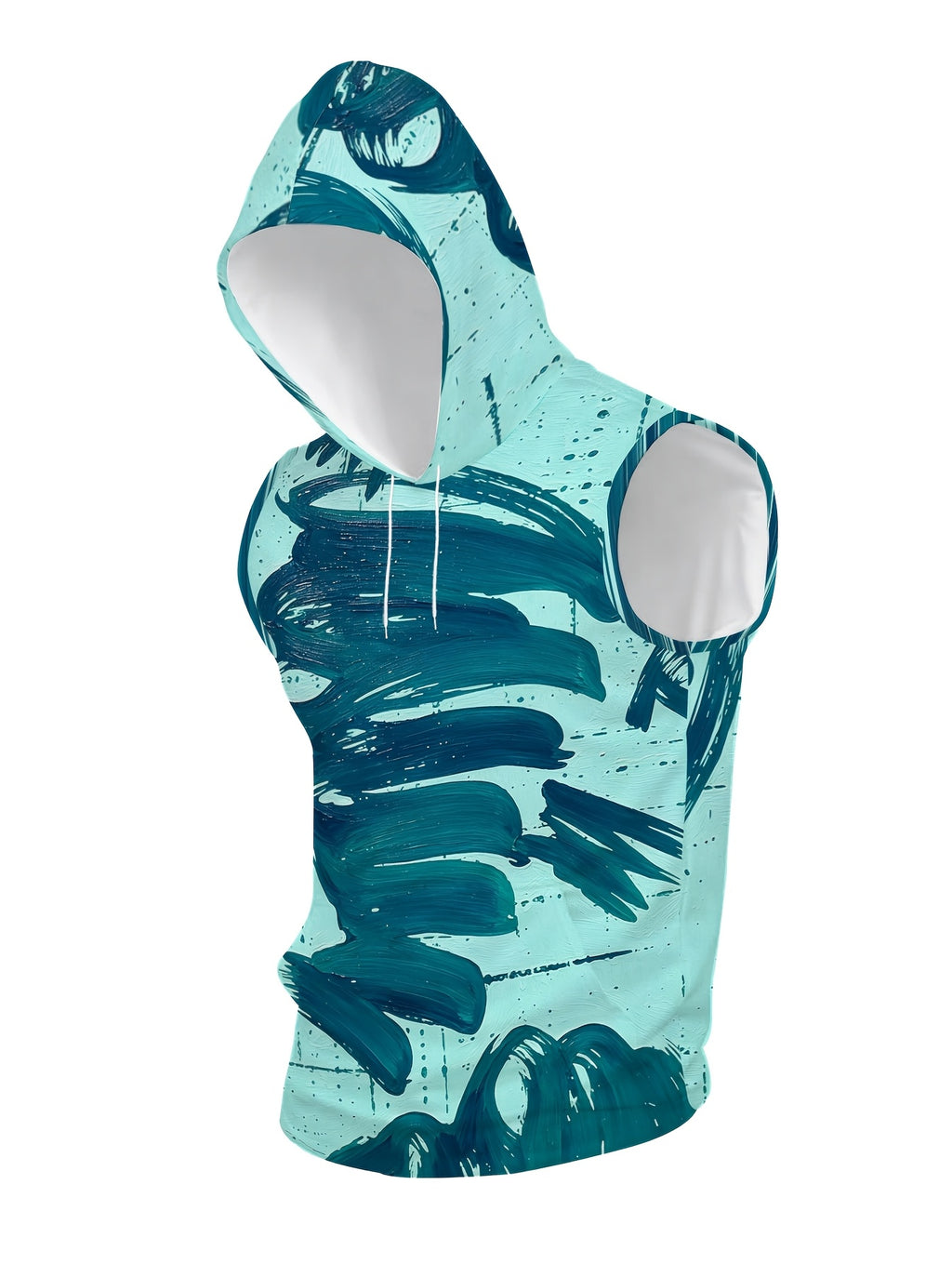 Men'S Hooded Sleeveless Top Black And White Ink Splash Print Sports Fitness Vest Daily Casual Trendy Versatile Breathable Comfortable Slim Fit for Workout Gym Training