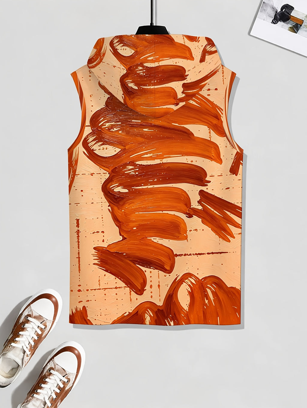 Men'S Hooded Sleeveless Top Black And White Ink Splash Print Sports Fitness Vest Daily Casual Trendy Versatile Breathable Comfortable Slim Fit for Workout Gym Training