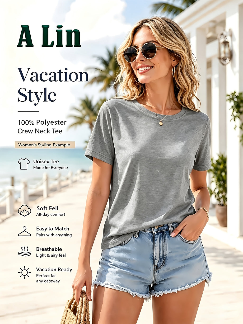 Women'S Casual Short Sleeve T-Shirt with Geometric Print, Relaxed Fit Round Neck White Black Gray Pattern Sizes S to XXL (Standard Sizing), Machine Washable All Season Casual Wear, Versatile