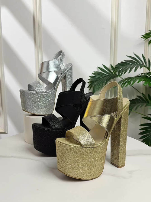 7.48inch High Chunky Heel with Elastic Bands, Slip-Resistant And Durable, Perfect for Fashion Runway Shows, Model Events, And Parties, Offering Comfort And Versatility., Women Shoes