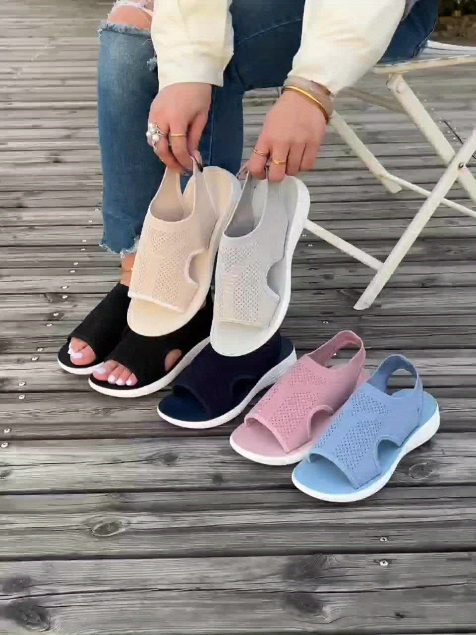 Summer Seaside Vacation Casual Beach Shoes, Lightweight and Breathable Plus-size Women's Shoes, Fashionable and Versatile Open-toe Flat Sandals, Women Shoes