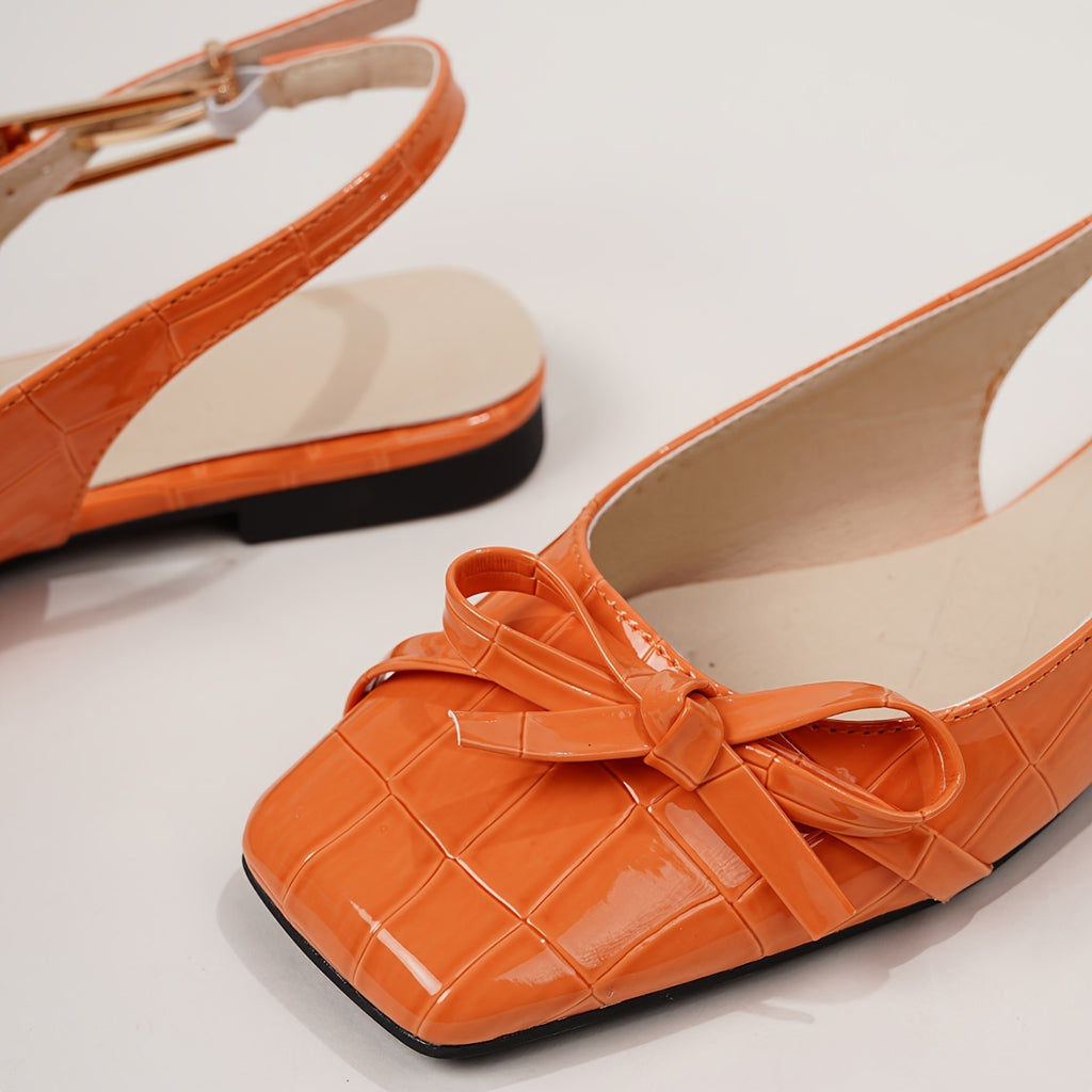 Women'S Summer Outdoor Lightweight Comfortable Versatile Square Toe Plus Size Side Bow Decor Orange Flat Casual Sandals, Women Shoes