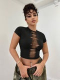Solid Color Cropped Top, Casual Short-Sleeved Slim T-Shirt, Suitable for Spring And Summer Seasons, Women'S Clothing