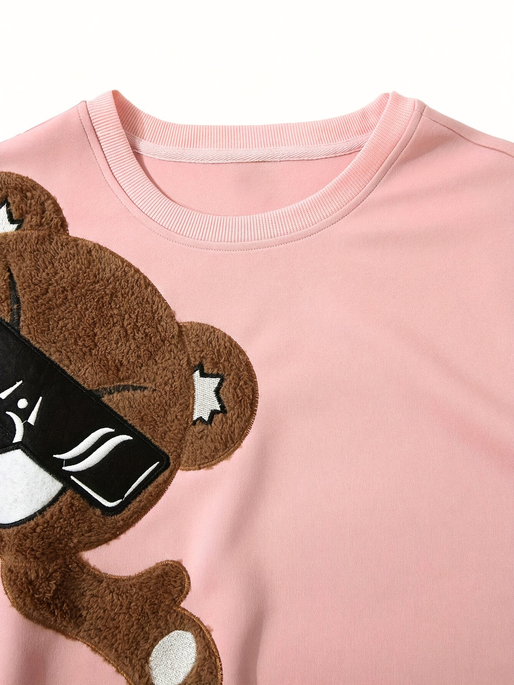 Men'S Fashion Cartoon Bear Long Sleeve Pullover Creative Plush Spliced Casual Sweatshirt