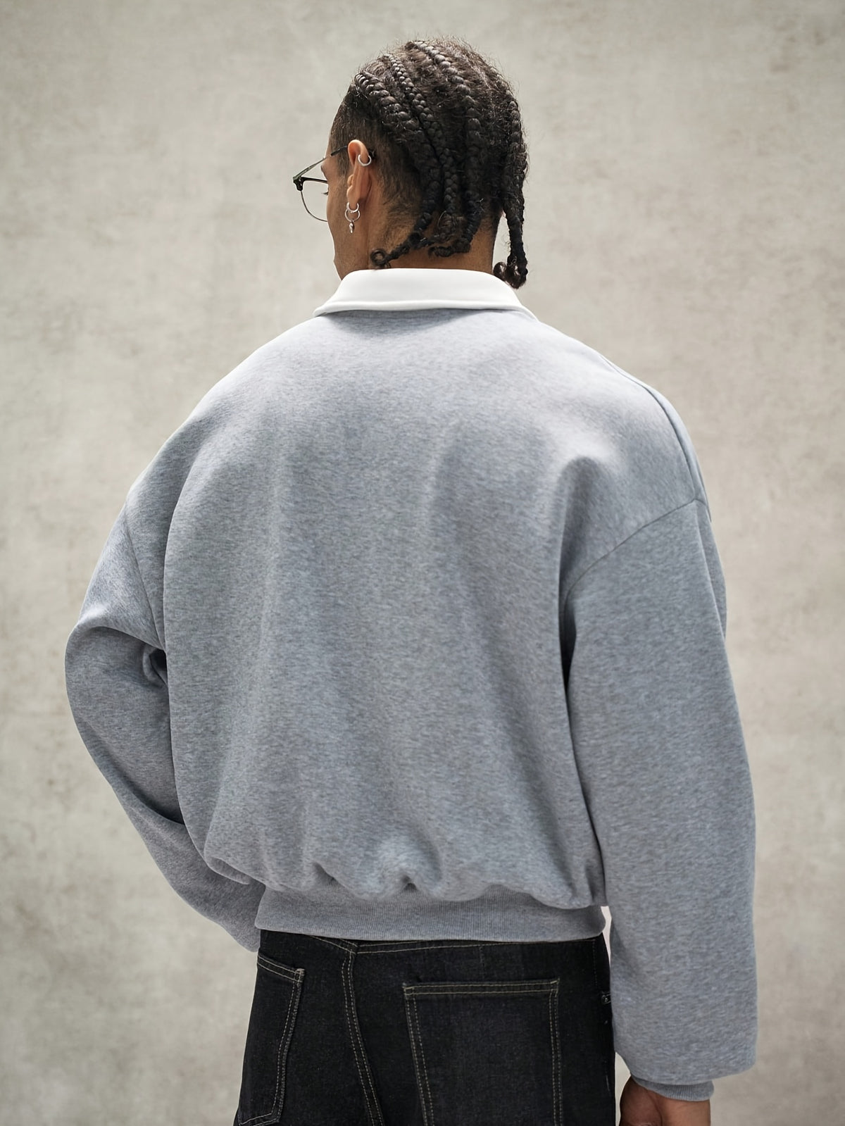 Men'S Loose Minimalist Urban Style Color-Block Polo Neck Sweatshirt, Soft Fabric Half-Button Letter Long Sleeve Pullover Top, Casual Commute City Leisure Wear