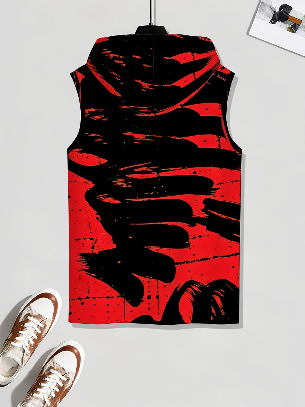 Men'S Hooded Sleeveless Top Black And White Ink Splash Print Sports Fitness Vest Daily Casual Trendy Versatile Breathable Comfortable Slim Fit for Workout Gym Training