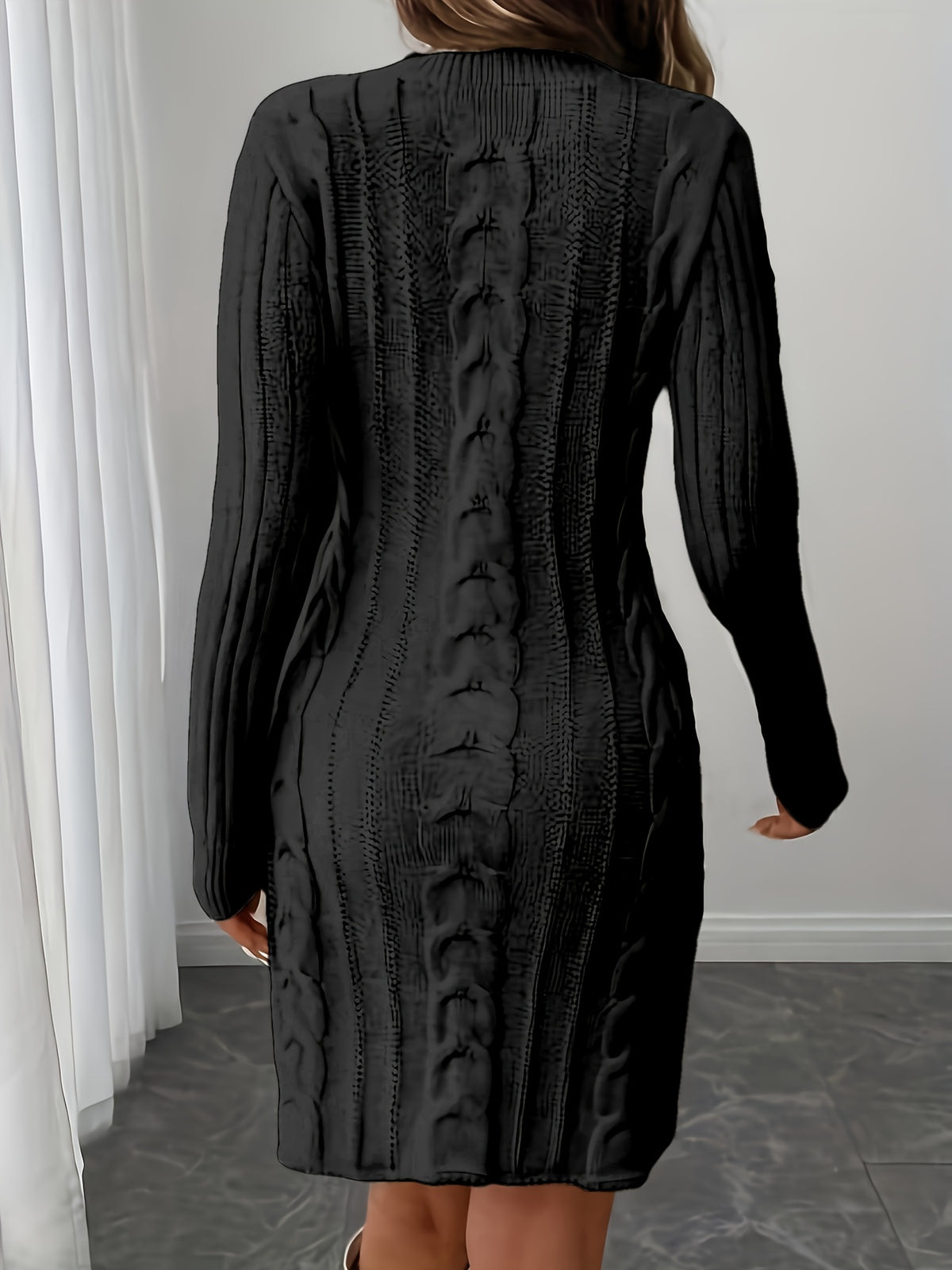 [Vika Women's Winter Dress] Vika Xiangkuan White V-Neck Long-Sleeved Dress - Delicate Beauty of Vertical Twisted Braids - Must-Have Winter Dress for Women - Comfortable And Fashionable