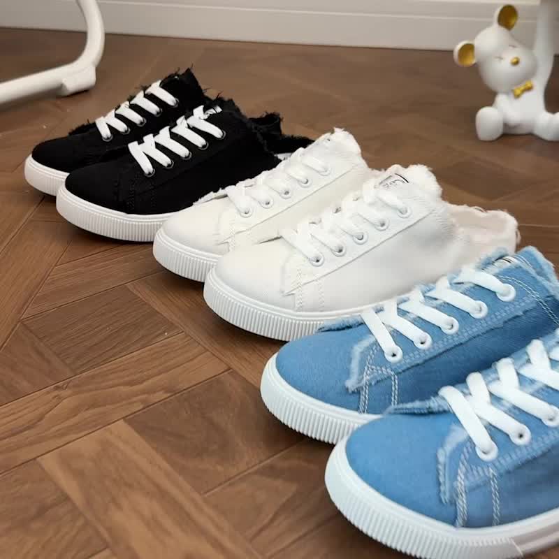 Frayed Flat Shoes Worn Tie Breathable Retro Casual Half Street Trend, Women Shoes, Sneakers