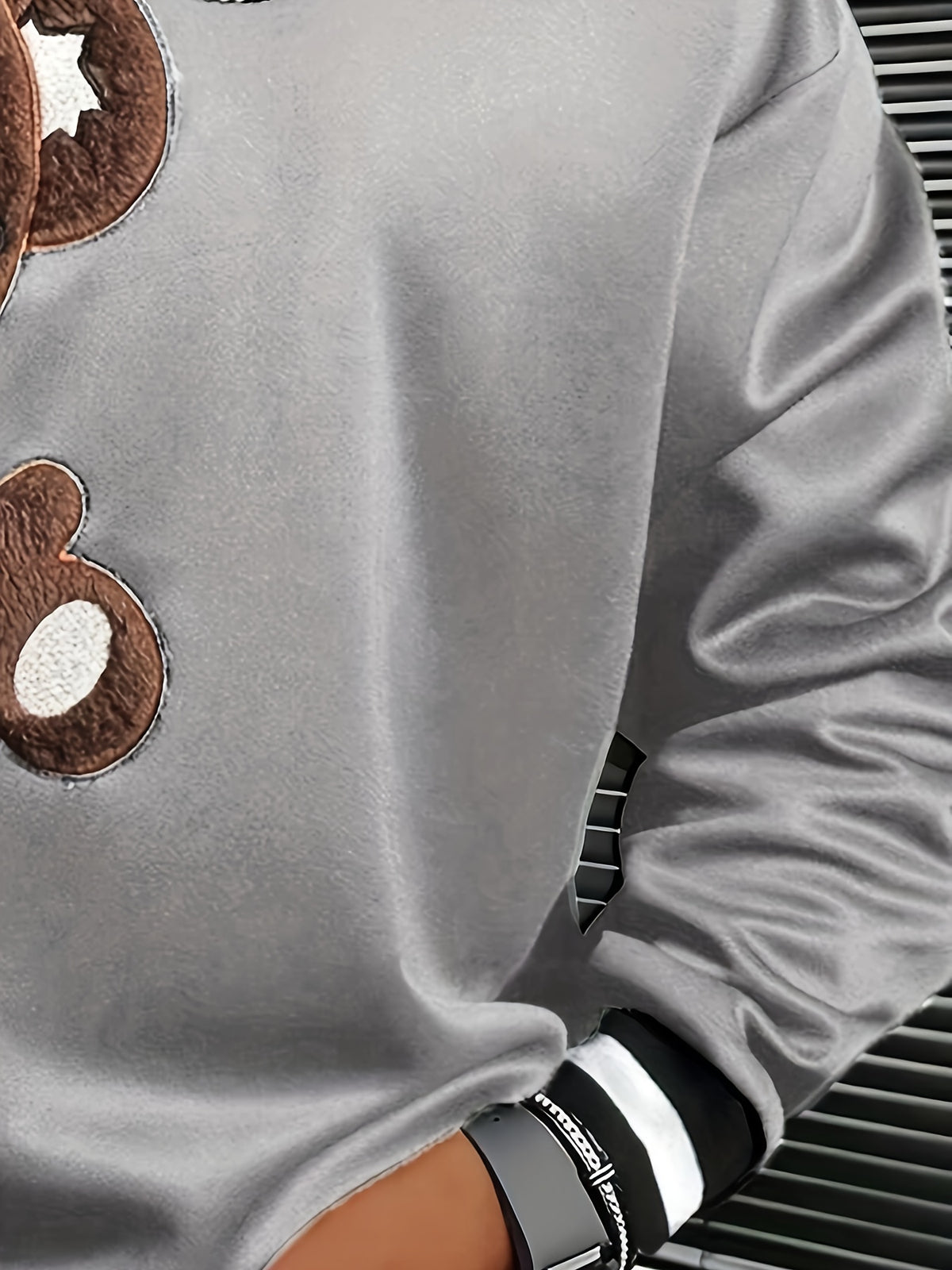 Men'S Fashion Cartoon Bear Long Sleeve Pullover Creative Plush Spliced Casual Sweatshirt