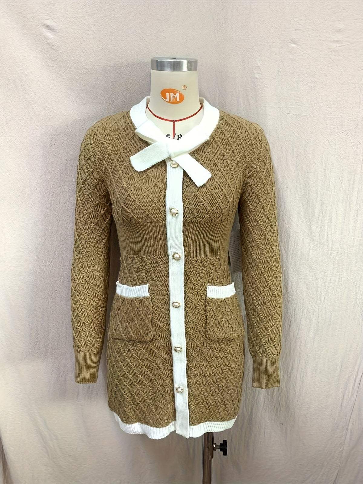 Fall Winter Directional And Little Fragrance Style Bow Texture Checkered Dress