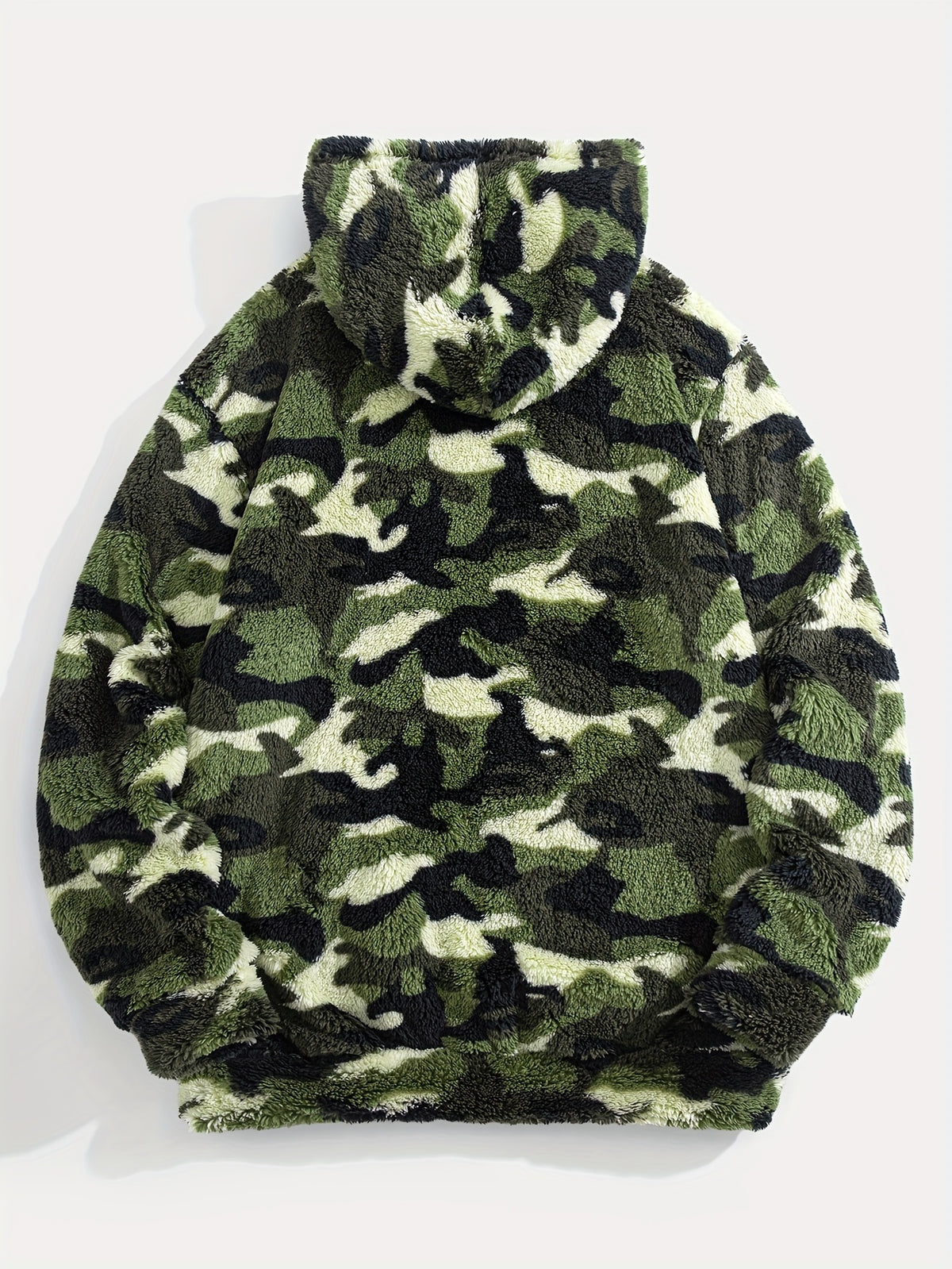 Thickened Double-Sided Plush Camouflage Random Print Hooded Warm Sweatshirt, Hunting
